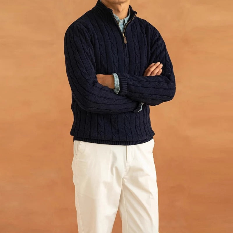 OLD MONEY Jacquard-Strickpullover mit Stehkragen
