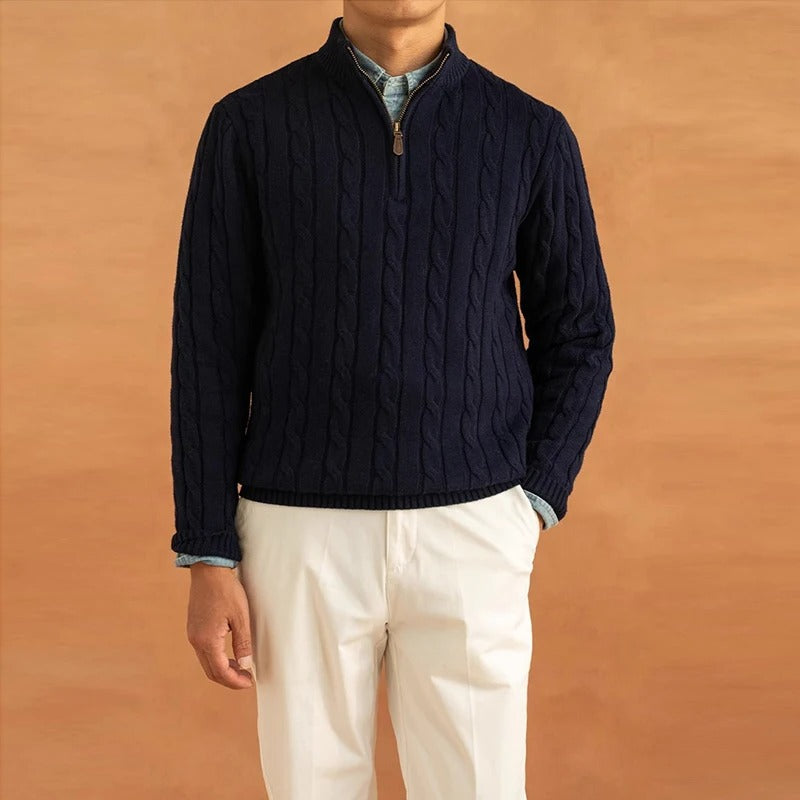 OLD MONEY Jacquard-Strickpullover mit Stehkragen