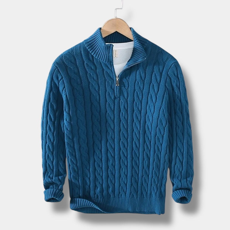 OLD MONEY Jacquard-Strickpullover mit Stehkragen